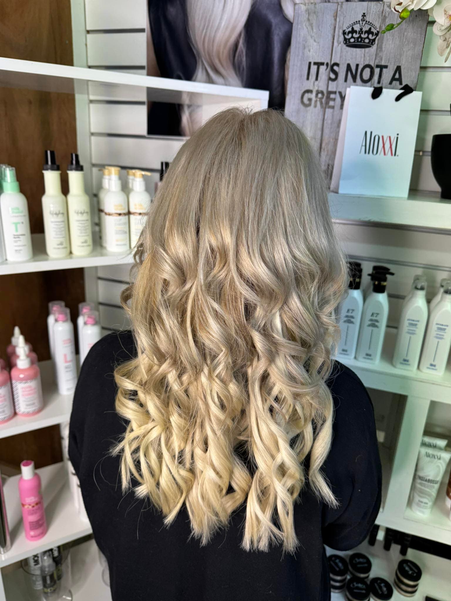 A finished blonde style in the My Place Hair & Beauty salon